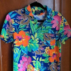 Dragon and tropical Hawaiian print Polo